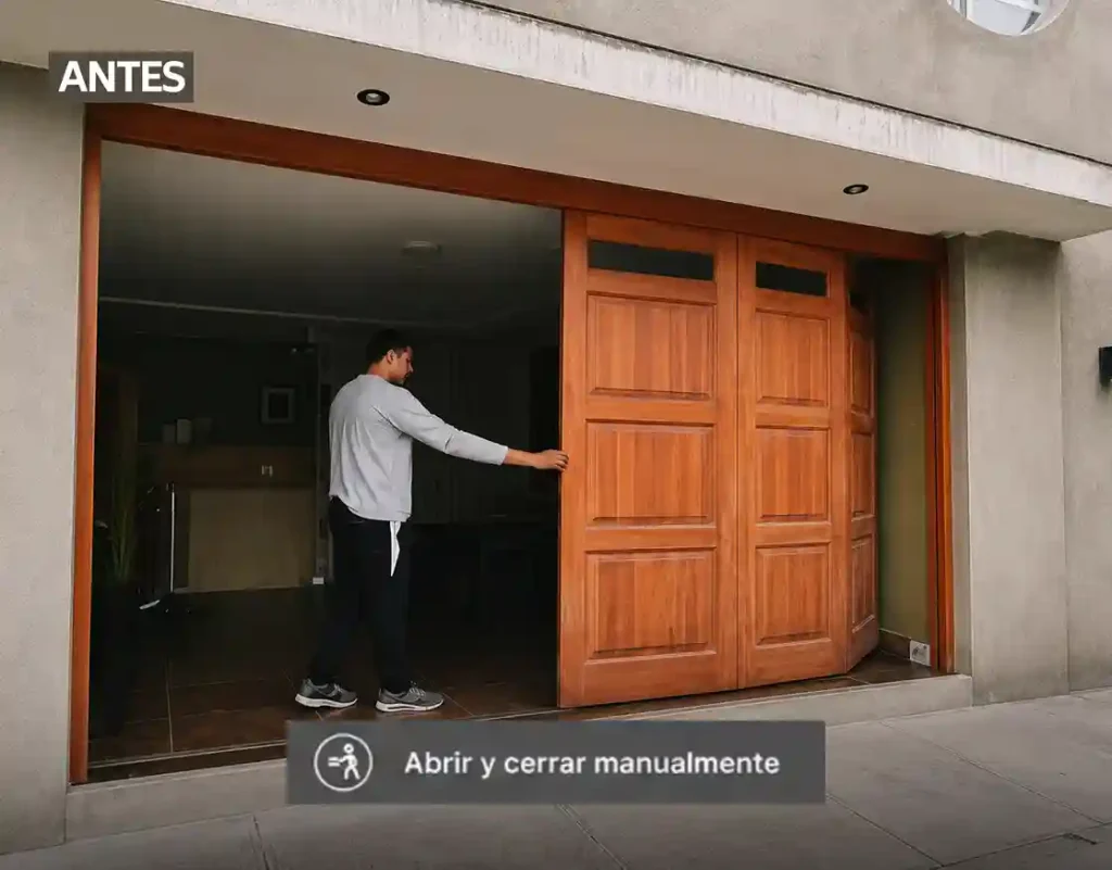 Instalación manual de un portón levadizo antes de su automatización.